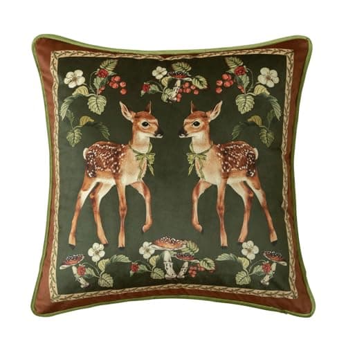 Livebee Holly Deer Green Pillow Cover, Velvet Euro Sham Covers Decorative Throw Pillow Covers 18x18 for Couch Sofa Bed Living Room