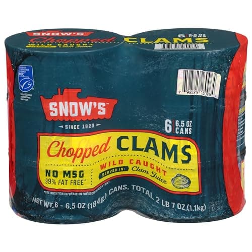 Snow's Wild Caught Chopped Clams Canned, 6.5 oz Can (Pack of 6) - 5g Protein Per Serving - Keto Friendly, 99% Fat Free~$9.78 With S&S @ Amazon