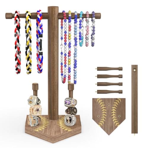 VITASY Wooden Baseball Drip Necklace Organizer Holder,Sports Championship Ring Display Holder,Baseball or Softball Ring Holder Jewelry Organizer Display Gift