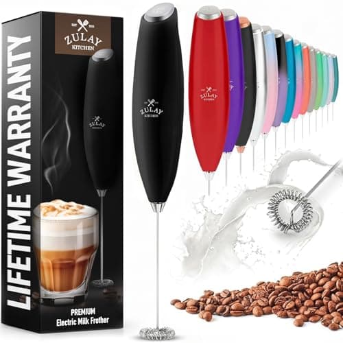 Zulay Kitchen Milk Frother Handheld Electric Whisk – Frother Wand, Durable Drink Mixer, Coffee Frother, Hand Blender, Frother for Protein Powder, Matcha & More - Black