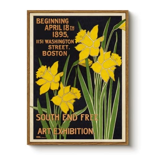 Bzstyleart Framed Vintage Wall Art for Living Room, Canvas Framed Wall Art, Flowers Painting Picture Canvas Prints Kitchen, Vintage Home Decor Aesthetic Bedroom 12 x 16 Inch, Daffodil Art Exhibition