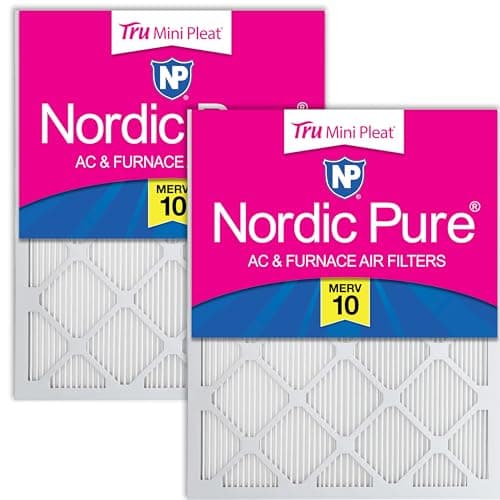 Nordic Pure 25x25x1 (Actual Size: 24 1/2 x 24 1/2 x 3/4) Tru Mini Pleat MERV 10 AC Furnace Air Filters – 2.5X More Media for Longer-Lasting, High-Efficiency Filtration - 2 Pack