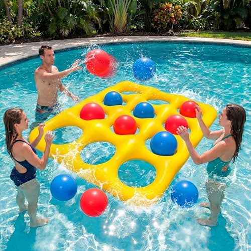 Feyichi Pool Toys, Pool Tic Tac Toe Game Set with 12 Inflatable Balls, Pool Games for Kids/Adults/Teens, Outdoor Water Games, Suitable Pool Beach Party Birthday Favors & Family, Yellow