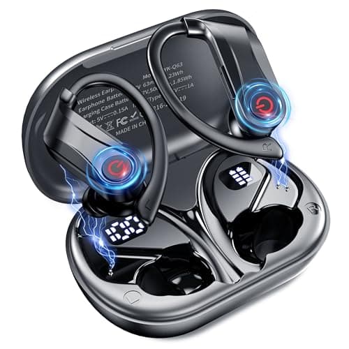 2026 Wireless Earbuds 120hrs Bluetooth 6.1 Headphones Sports Ear Hook with Mic, Noise Canceling Ear Buds with Charging Case, Easy Button Controls Dual LED Display Case Sweat and Water Resistant Black