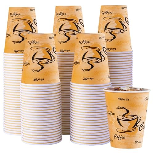 Lamosi 180 Pack 12 oz Coffee Cups, Paper Coffee Cups 12 oz, Disposable Leakproof Retro Cup for Cold Drinks or Hot Beverages
