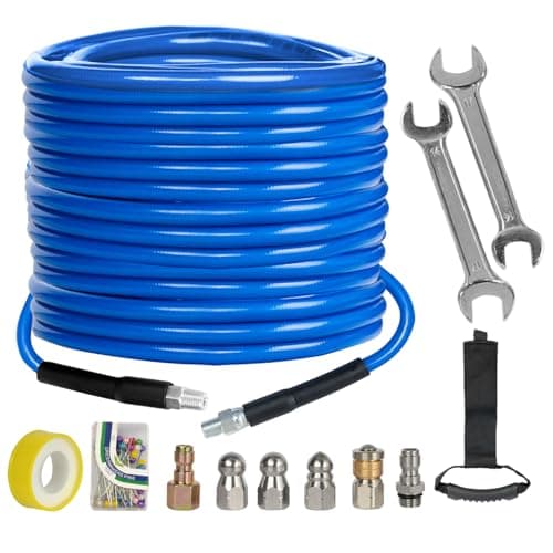 100' Xiny Tool Sewer Jetter Kit w/ Drain Cleaner Hose & Nozzles & More $25.80