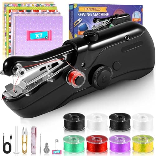 Handheld Sewing Machine, Electric Mini Sewing Machine Easy for Beginners and Adults, Qucik Stitch Hand Sewing Machine, Portable Hand Held Sewing Machine Sewing Kit for DIY Crafts Home Travel