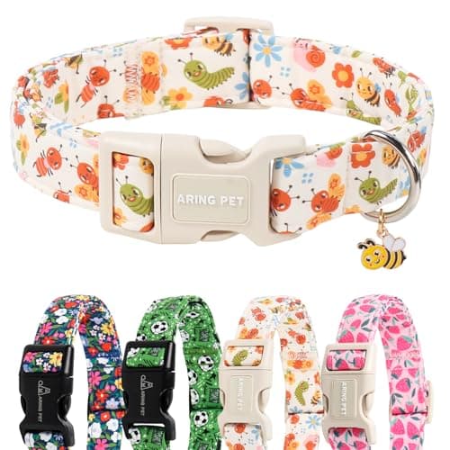 ARING PET Dog Collar, Cute Spring Summer Insects Bee Floral Doggy Collars with Quick Release Buckle for Puppy Small Medium Large Dogs-XL