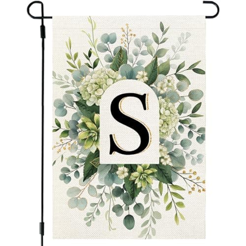 CROWNED BEAUTY Monogram Garden Flag Initial Letter S 12x18 Inch Double Sided for Outsdie, Small Spring Floral Family Last Name Welcome Decoration for Outdoor Lawn Yard