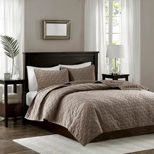 Madison Park Harper Quilt Set .../Queen(90"x90"), Taupe 3 Piece