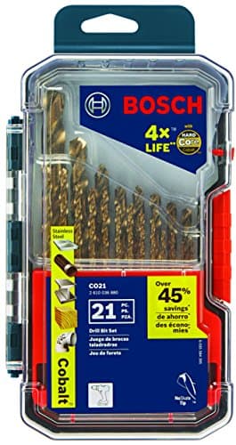 [Prime] $46.99 | BOSCH CO21 21-Piece Assorted Set with Included Case Cobalt Metal Drill Bit with Three-Flat Shank at Amazon