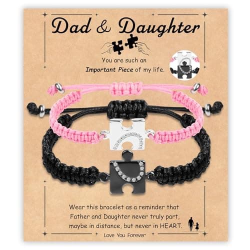 PEALICIOUS Fathers Day Gift from Daughter, 2PCS Dad and Daughter Bracelets for Papa as Bonus Dad Birthday Gifts, Daddy and Daughter Matching Bracelets from Stepfather, Fathers Day Bracelet for Dad