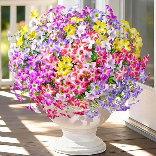 MARTINE MALL 12 Bundles Look Real Artificial Flowers for Outdoors, Realistic Fake Outdoor Flowers, UV Resistant Silk Petunia Flowers for Outside Faux Flowers for Outdoor Garden, Mixed Color