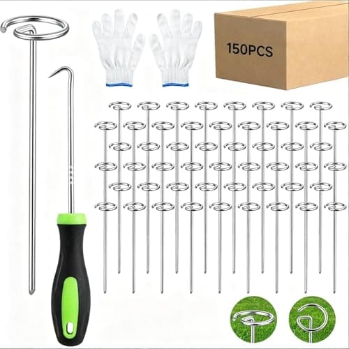 Jieting 150 Pcs Landscape Staples 6 Inch Galvanized Garden Stakes with G Shaped Top, Steel Landscape Fabric Pins for Weed Barrier, Ground Cover, Tent and Landscaping