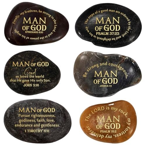 Wesiti 6 Pcs Fathers Day Bulk Man of God Gifts for Men Church Bible Verses Scripture Stones Gifts Religious Engraved Stones with Prayer Words for Men God Pastor Group Church Visitor Baptism