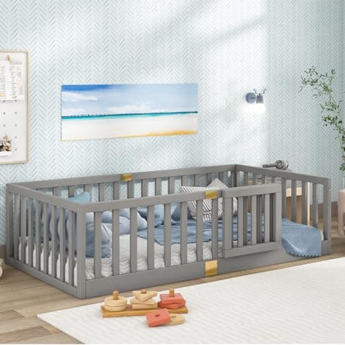 Tatub Twin Montessori Floor Be...tall Left and Right, Twin-Grey