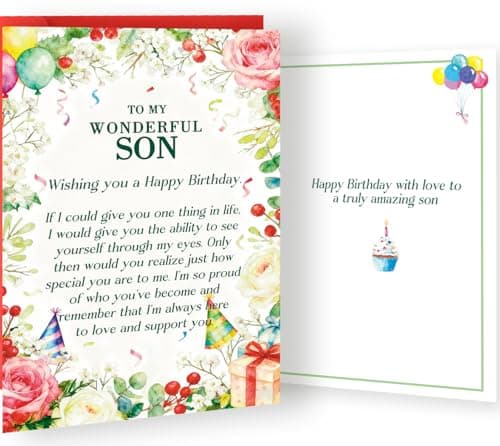 Bestmelo Son Birthday Card – Son Birthday Gift with Loving Message, Meaningful Birthday Card from Mom or Dad, Printed Message Inside, 8 x 5.3 Inches