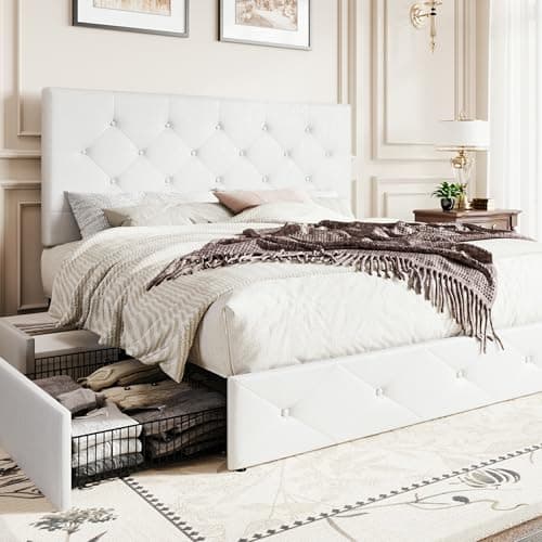 SHA CERLIN Upholstered Full Pl...t, No Box Spring Needed, White