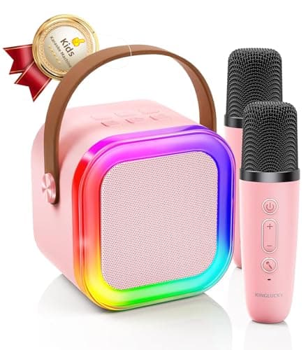 Kinglucky Mini Karaoke Machine for Kids, Top Birthday Gift Pick for Girls Ages 3, 4, 5, 6, 7, 8, 9, 10, 11, 12 Years Old, Kids' Personal Video Players Accessories with 2 Mics Singing Present Toy, Pink