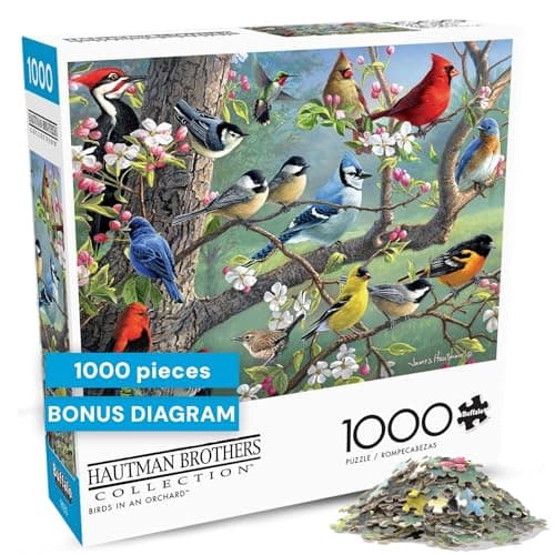$5.72: Buffalo Games Birds in an Orchard - 1000 Piece Jigsaw Puzzle – Challenging Bird Puzzle, Finished Size 26.75 x 19.75, Made in the USA at Amazon