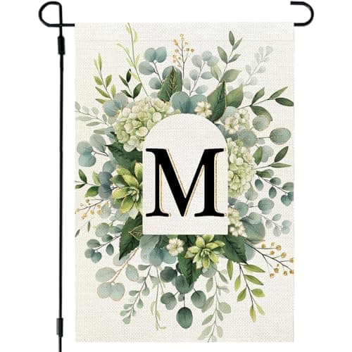 CROWNED BEAUTY Monogram Garden Flag Initial Letter M 12x18 Inch Double Sided for Outsdie, Small Spring Floral Family Last Name Welcome Decoration for Outdoor Lawn Yard