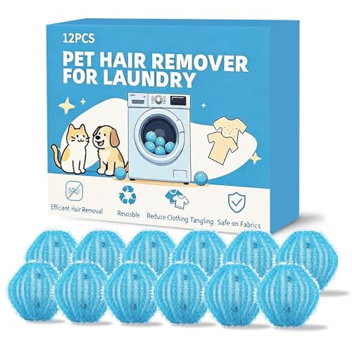 12 Pack Pet Hair Remover for Laundry, Reusable Dog & Cat Hair Catcher, Washer & Dryer Safe Laundry Balls, Anti-Tangle Design, Helps Remove Lint & Fur from Clothes, Bedding & Blankets (Blue)