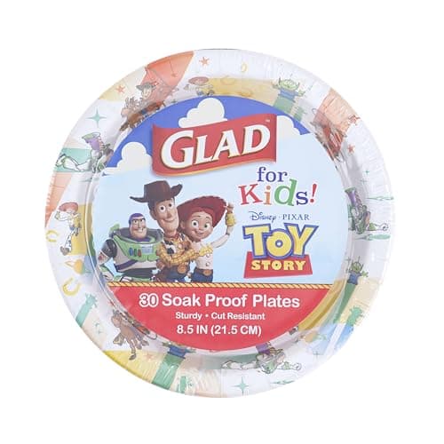 Glad for Kids Disney PIXAR Toy Story 8.5” Paper Plates for Kids, Kid-Friendly Snack Plates, 30 Ct