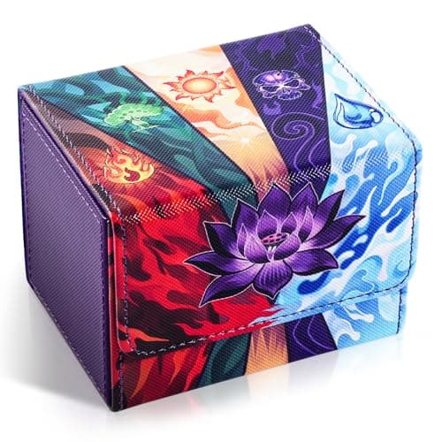 UAONO Card Deck Box for MTG, Trading Cards Storage Box Holds 120+ Sleeved Commander Deck, PU Leather Card Box Suits TCG Magic with 2 Dividers (Black,Lotus)