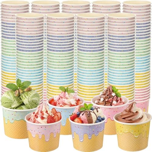 Jingmore 240 Pcs Ice Cream Bowls Paper Ice Cream Cups 4/6/8 oz Containers Bulk 6 Colors Disposable Sundae Bowls for Dessert Frozen Yogurt Birthday Summer Baby Shower Party Bar Supplies (4 oz)