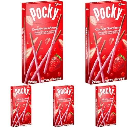 GLICO Pocky Crunchy Strawberry...it Sticks 1.79 oz, (Pack of 5)