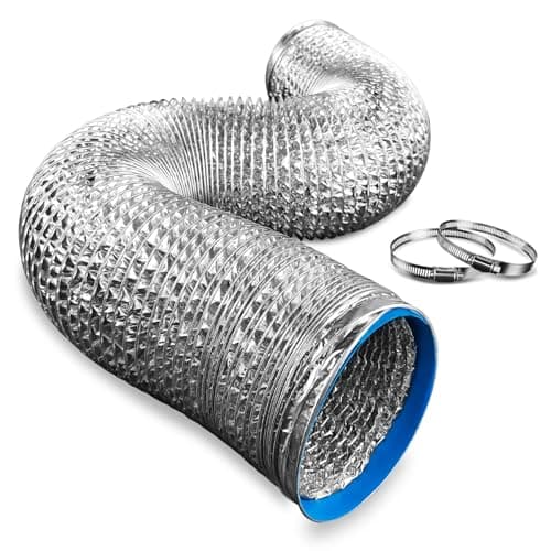 Midcvfrun Dryer Vent Hose 4 inch 26 feet - Flexible Insulated Air Ducting Vent Hose for Tight Space Aluminum Foil Dryer Exhaust Hose with 2 Clamps for HVAC System