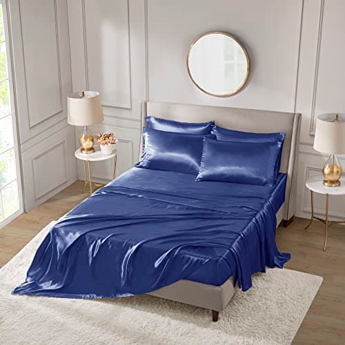Madison Park Essentials Satin ...dding, Cal King, Navy, 6 Piece
