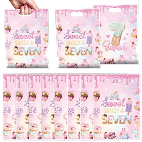 Sweet Sassy and Seven Party Favors - Girls Sweet 7th Goodie Candy Gift Bags Sweet Sassy Ice Cream Themed 7 Year Old Party Favors 7th Birthday Decorations for Birthday