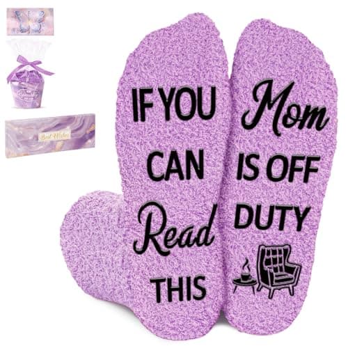Juesly Gifts for Mom - Purple Coral Fleece Socks Ideal Mothers Day Birthday Gifts for Women, Funny Gifts for Mom from Daughter Son