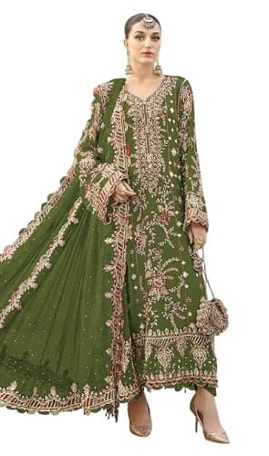 OQQTOO indian ready to wear salwar kameez embroidered wedding plus size Eid festival shalwar suit for women (US, Numeric, 50, Regular, Regular, Green)