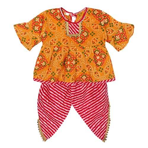 Superminis Baby Girls Peplum Kurti with Dhoti Style Salwar Ethnic Dress (Orange, 8-10 Years)