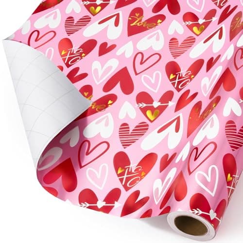 WERNNSAI Valentines Wrapping Paper Roll - 1 Roll 17”x 33ft Valentines Day Gift Wrap Paper Red Love Heart Design for Girls Women Valentine Date Favor Sweet Heart Style