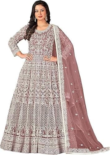 Shreeva Fashion Ready to Wear Indian Pakistani Women's Anarkali Net and Santoon Straight Gown Suit
