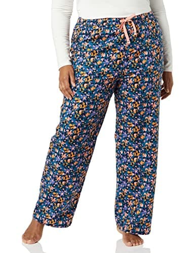 Amazon Essentials Women's Relaxed-Fit Brushed Flannel Pajama Sleep Pant with Drawstring, Navy Floral Print, Large
