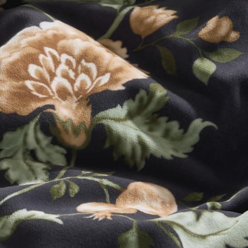 PHF Velvet Duvet Cover Queen Size, Super Soft & Lightweight 3 Piece Floral Comforter Cover Set (No Filling), Botanical Print Duvet Cover with Pillow Shams, Stylish Farmhouse Style, 90" x 90", Black