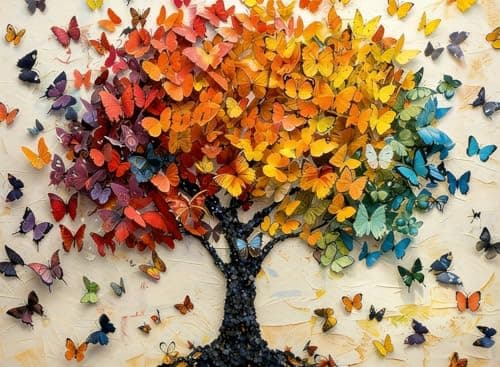 AIBOERL Colorful Butterfly Diamond Art Kits for Adults,Tree 5D Diamond Painting Kits for Adults Beginners,DIY Full Round Drill Diamond Dot Painting Gem Art Kits for Adult, Home Wall Decor16x12Inch