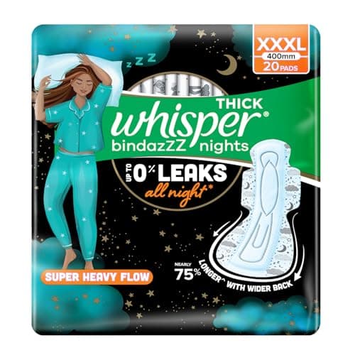 Whisper Ultra Night Sanitary Pads for Women, XXXL 20 Napkins