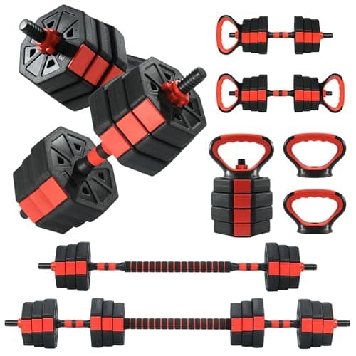 GarveeLife 3 in-1 Octagonal Ad...fect for Home Gym, Red & Black