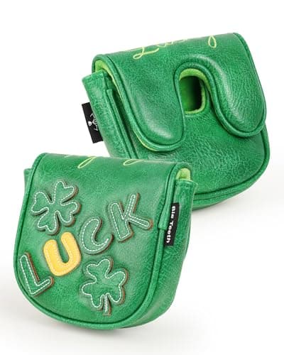 Golf Headcovers Golf Club Head Covers Four Leaf Clover Good Luck Charm - Clover Style Premium Leather Driver Fairway(FW) Wood Hybrid(UT) with Number Tags (DF3 Mallet Putter Cover-Green)