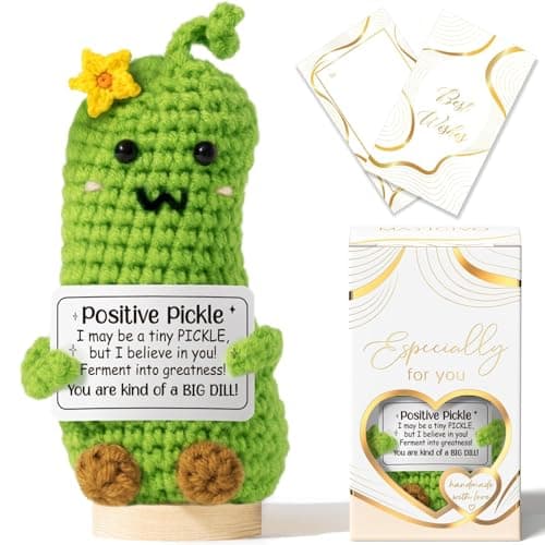 Emotional Support Crochet Positive Pickle Inspirational Cheer Up Gifts for Women, Handmade Positive Pickle Gift Thank You Birthday Mothers Day Teacher Appreciation Gifts for Coworker Nurse Mom Friends