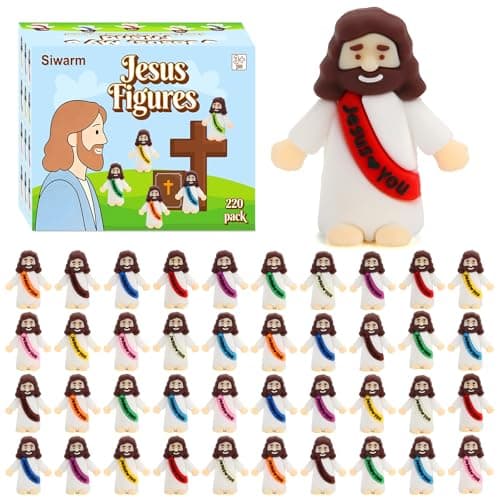 Siwarm 220 Pcs Little Jesus Figures, Jesus Loves You Figures, Mini Jesus Figurines in Bulk, Baby Jesus Figure Mini, Gifts for Sunday School Religious Party Favors (10 Colors)