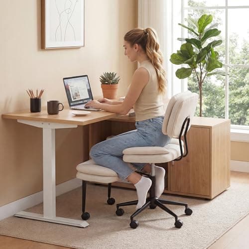 COSIEST Cross Legged Office Ch...hair, Adjustable Height, White