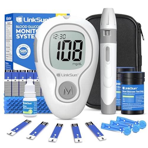 LinkSun Glucose Monitor Kit, 100 Strips & Lancets, No Coding, G-425-3