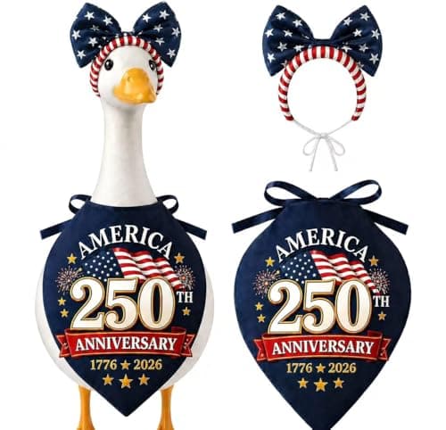 ETEEOEIP 250th Anniversary Porch Goose Outfits 250 Anniversary USA Merchandise Cute Goose Clothes for 23-Inch Cement or Plastic Statue,4th of July Goose Costume for Garden Patio