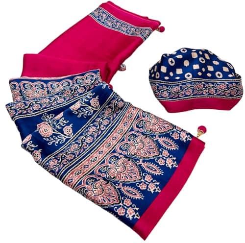 DC ELEMENTS Designer Printed Ajrakh Satin Crepe Saree with Blouse Piece Soft Lightweight Sari Women Traditional Indian Wear (E)